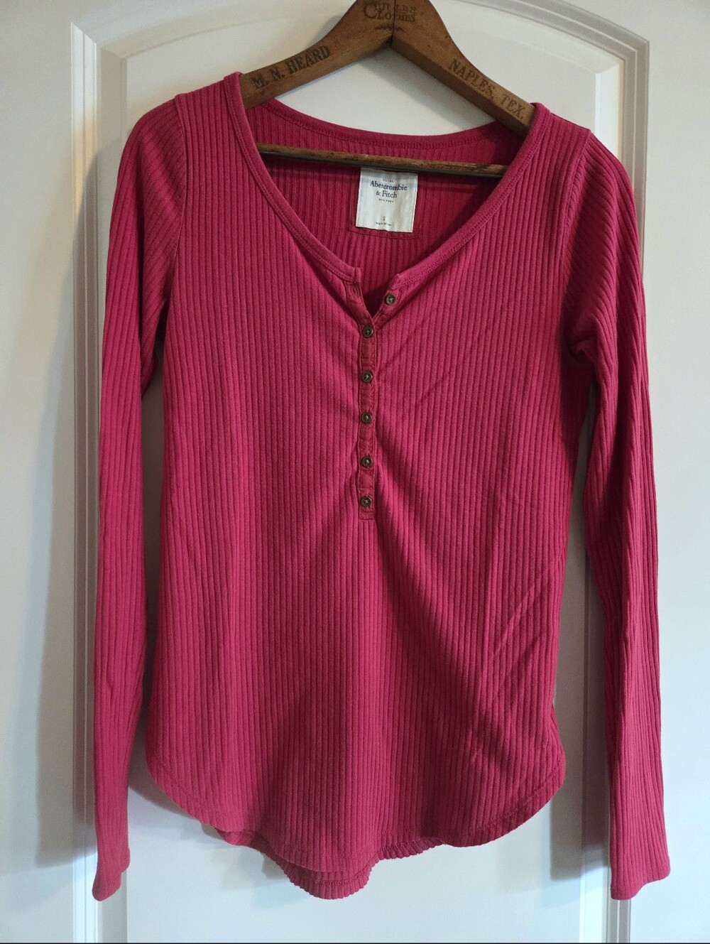 Abercrombie & Fitch Vintage Y2K Red Ribbed Long Sleeve Henley Top Shirt S
